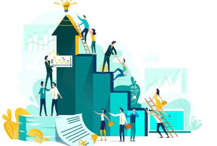 Target achievement and teamwork business concept
